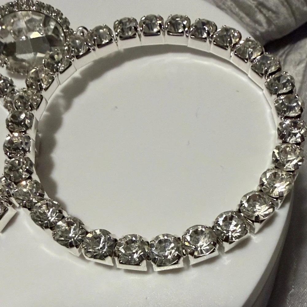 Elegant Silver Crystal Hoop Earrings - Picture 3 of 4